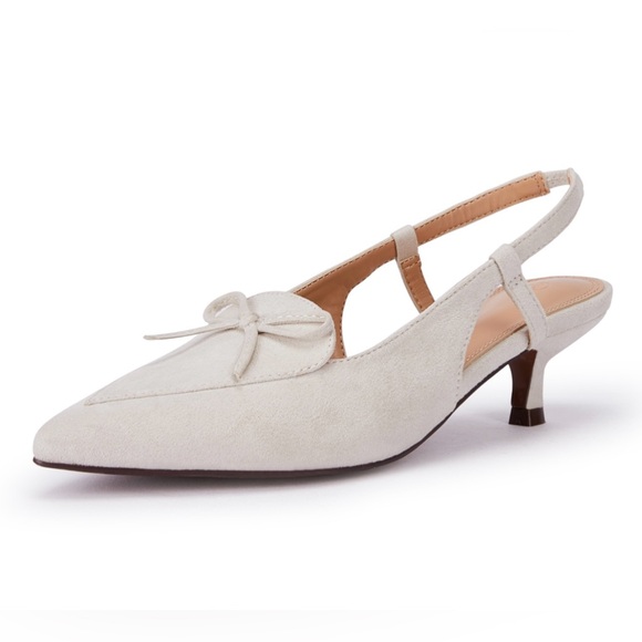 Pink Leather FF-Pattern Slingback Strap Pointed Toe Kitten Heel
